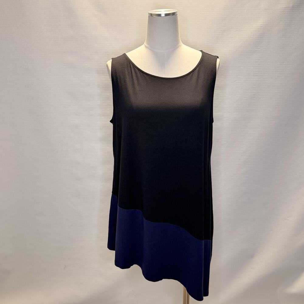 Eileen Fisher Tank Top Womens XL Black Navy Colorblock Tunic Sleeveless Top